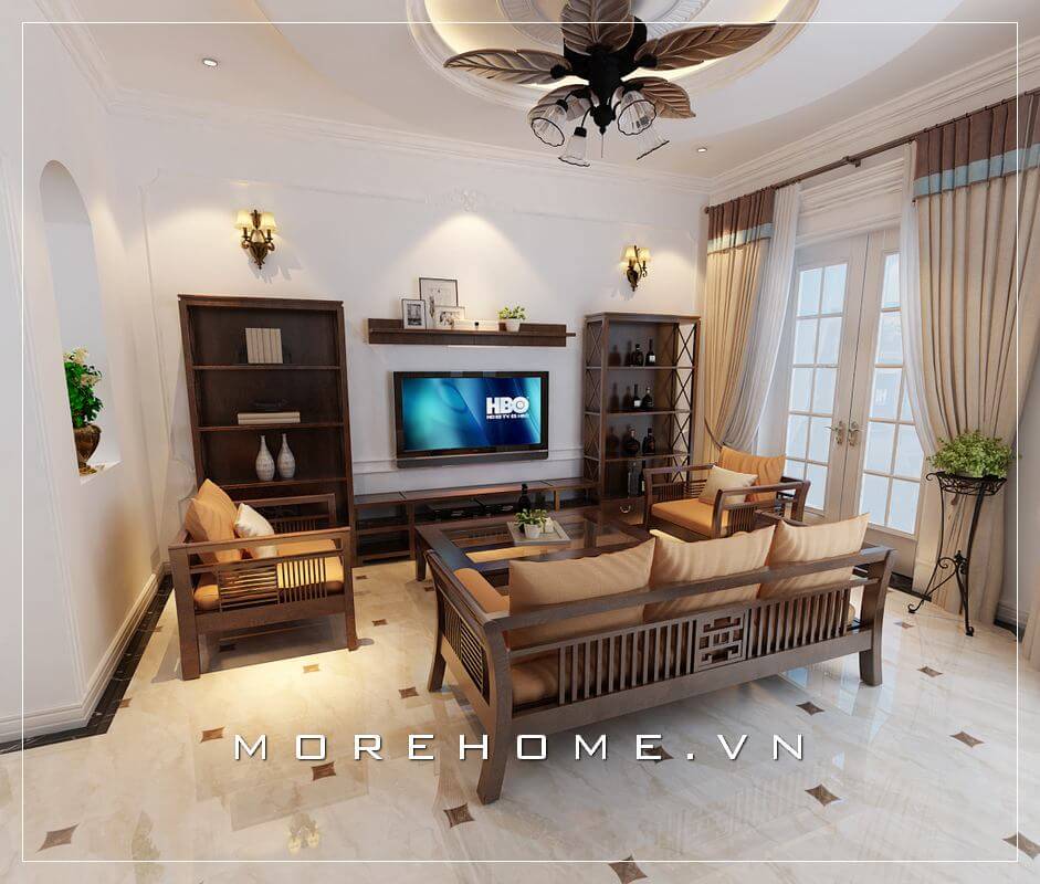 Mẫu sofa gỗ tự nhiên với thiết kế độc đáo, hiện đại và sang trọng cho phòng khách biệt thự